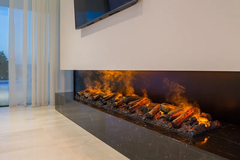 The fireplace in the living room