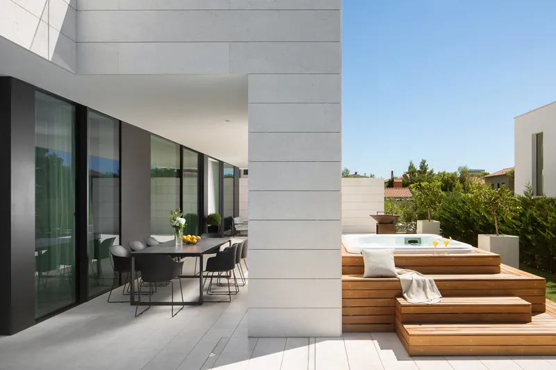 Covered dining terrace beside the jacuzzi deck